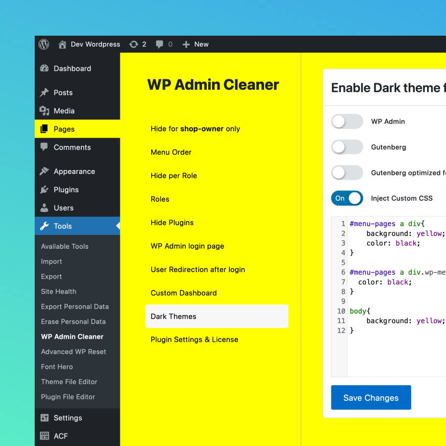 wp admin cleaner custom css