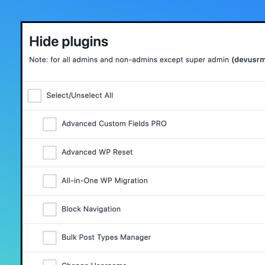 wp admin cleaner hide plugins