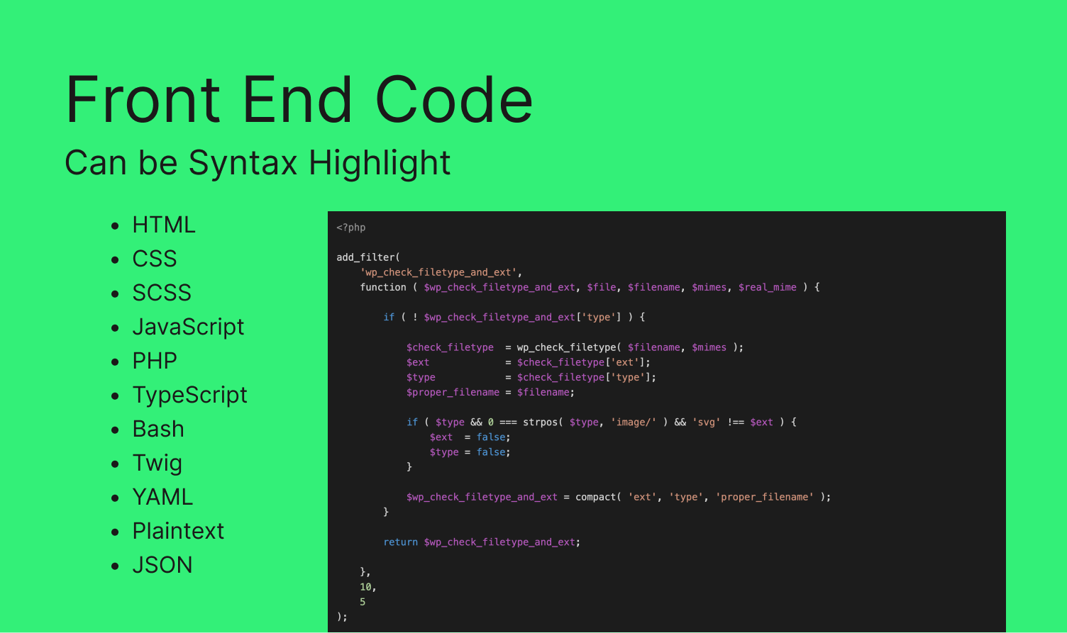Languages DBlocks CodePro can syntax highlight on the front end